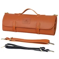 Professional Leather Chef Knife Bag Roll Bag Cleaver Slicer Santoku Storage Pocket Organizer Outdoor BBQ Work Knives Carry Case 1