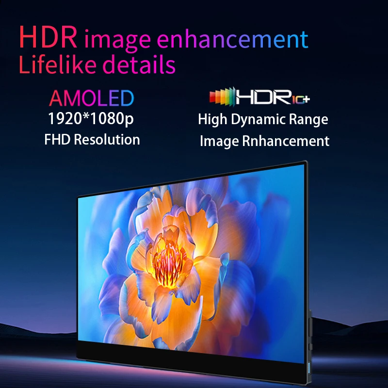 13.3 Inch 1080p OLED Portable Monitor 100%DCI-P3 500Nits USB