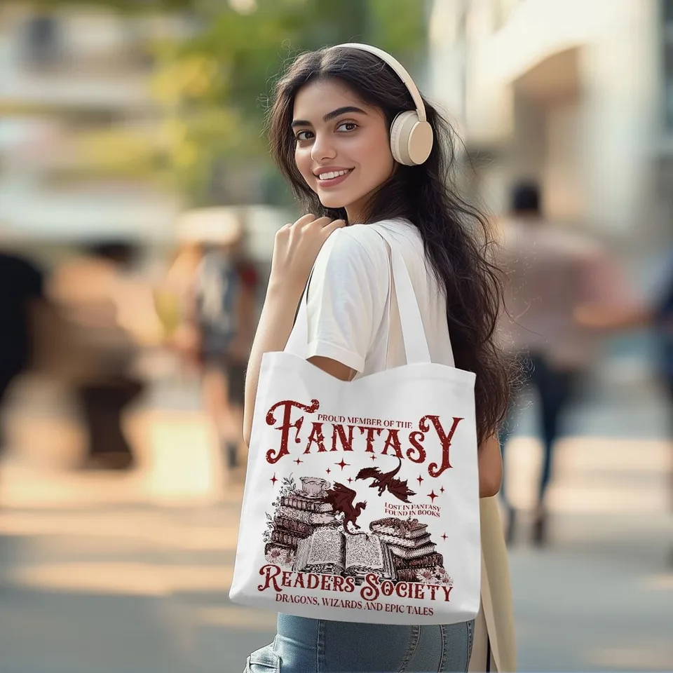 Fantasy Dragon Tote Bag - Reusable Grocery Shopping Bag For Book Lovers & Travel