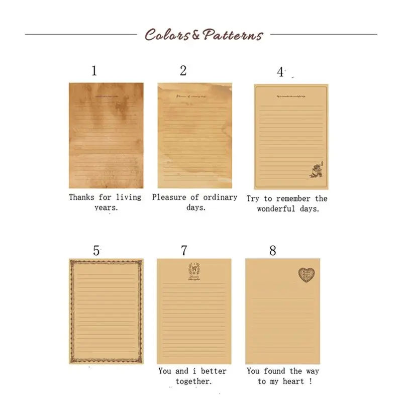 A46M-12 Pcs 빈티지 크래프트 종이 필기 용지 편지 쓰기 용 유럽 스타일 종이 편지 용지 문구 용품