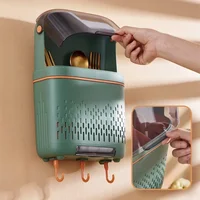 Multi-functional Dustproof Chopstick Holder Wall-Mounted Cutlery Holder Kitchen Knife Fork Spoon Container with Lid for Drainage 1
