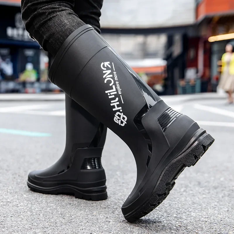 Bottes pêche haute homme imperméables PVC - Chaussures livreur anti-dérapantes tube long protection professionnelle