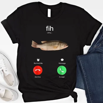 Funny Fish Meme T-Shirt Fih Calling Graphic Tee Retro Vintage Tee Soft Crew Neck Short Sleeve Shirt 1