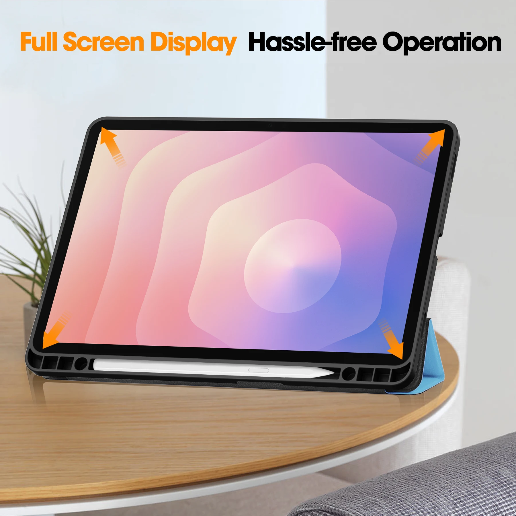 Enhanced Tri-Folding Flip Stand Case with Pencil Holder