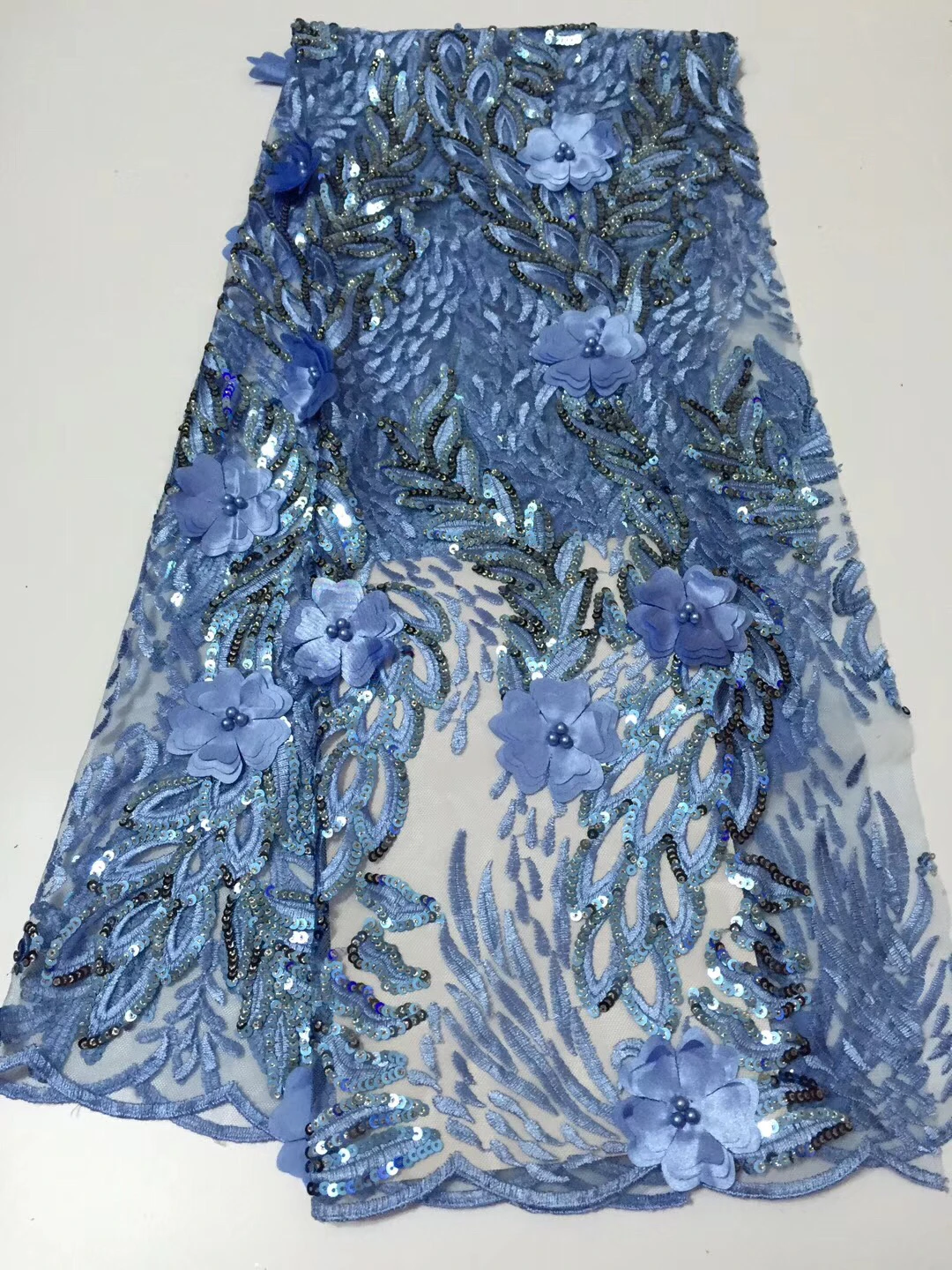 

Blue Color Nigerian French Lace Fabrics African Tulle Lace Fabric High Quality African Lace Wedding Fabric For Dress CD16