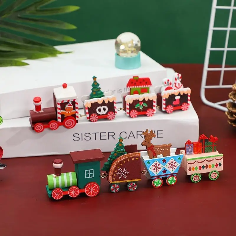 Christmas Decorations Wooden Small Train Children Kindergarten GiftTrain Desktop Decoration Ornaments Christmas Children Gifts