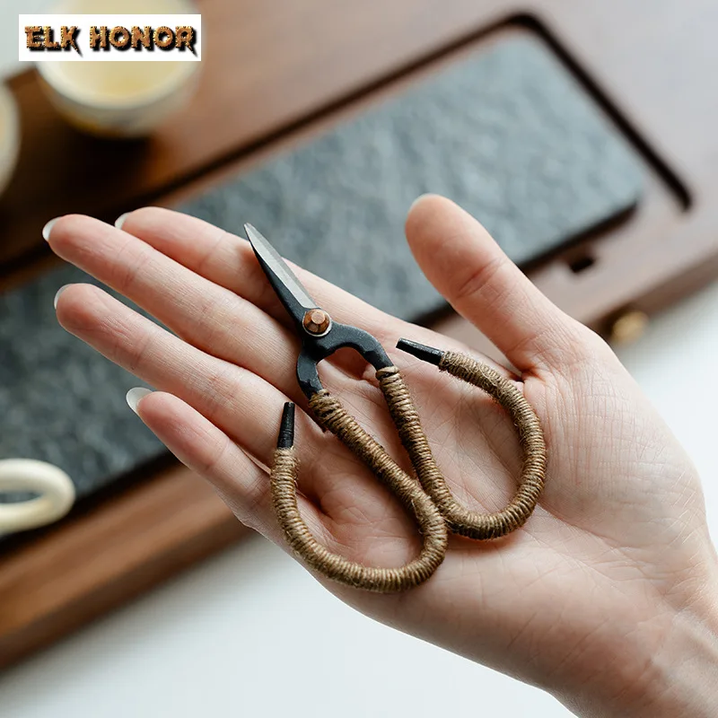 Retro Hemp Rope Cut Tea Bag Scissors Tea Bag Scissors Fishing Hand Cross Stitch Thread Household Small Scissor
