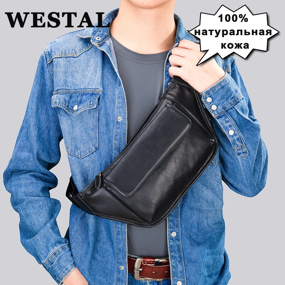 WESTAL Men's Chest Bag Genuine Leather Shoulder Bag Man Sling Bags