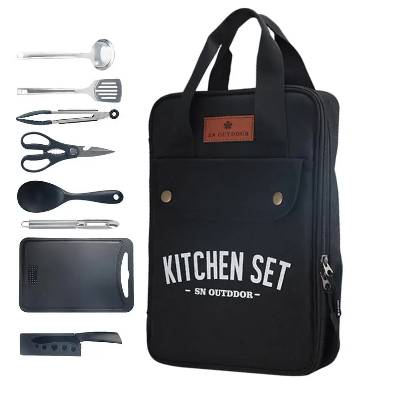 

Outdoor Camping Kitchen Set 8pcs Camping Cookware Kit Stainless Steel Camping Tool Travel Set And Utensil Organizer Storage bag