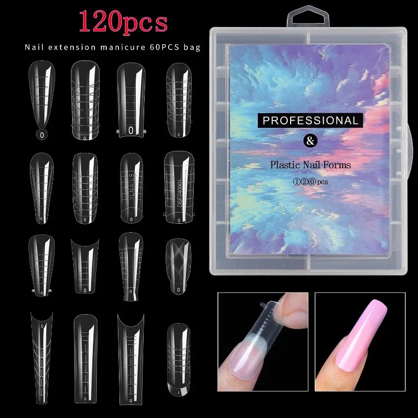 

120Pcs Extension False Nail Tips Acrylic Fake Finger UV Gel Polish Quick Building Mold Sculpted Full Cover Nails Manicures Tools