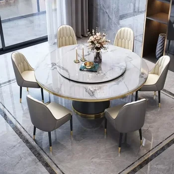 Luxury Dining Table 8 Chairs, Dining Rooms 8 Modern Chairs，Table and Chair Combination Round Table with Turntable - Image 4