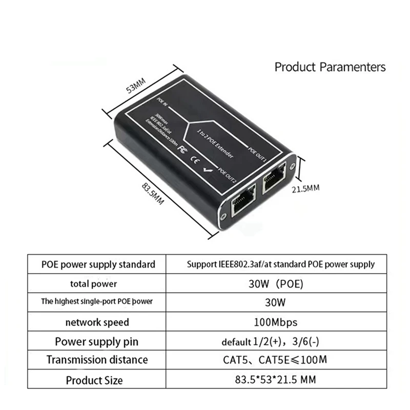 NVR IP 카메라용 POE 확장기, POE 범위 100 미터 확장, 3X 2 포트, IEEE 802.3Af 표준, 100Mbps