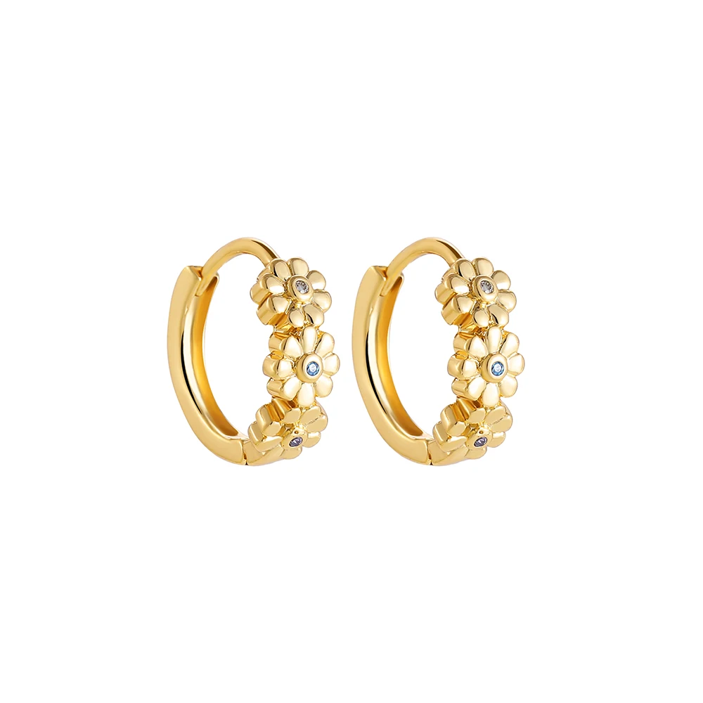 Simple Daisy Flower Round Circle Huggie Earrings for Women Fashion Heart CZ Zirconia Small Hoop Earring Gold Color Metal Jewelry