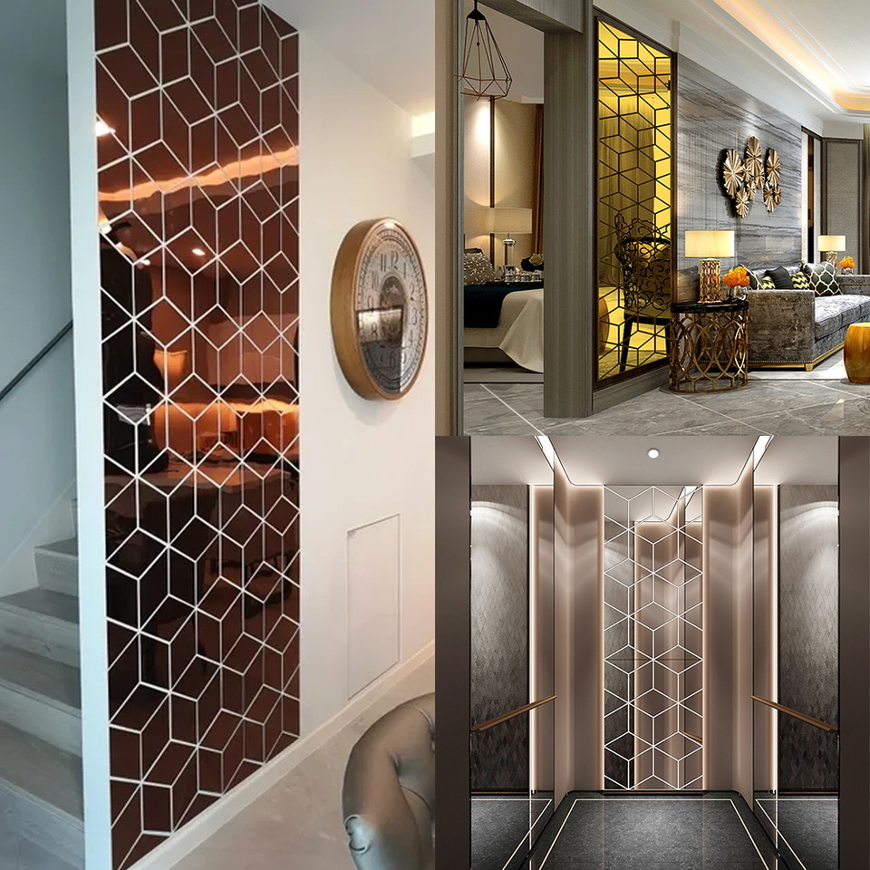8/15/28/54pcs 3D Mirror Wall Stickers Acrylic Rhombus Self-adhesive Diamonds Mirror Sticker DIY Living Room Home Decor 4 Colors