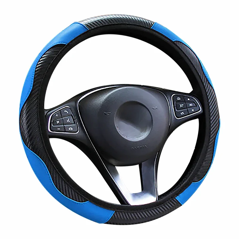 Car Steering Wheel Cover Breathable Anti Slip PU Leather Steering Handle Cover 37-38cm Car Decoration Accessories