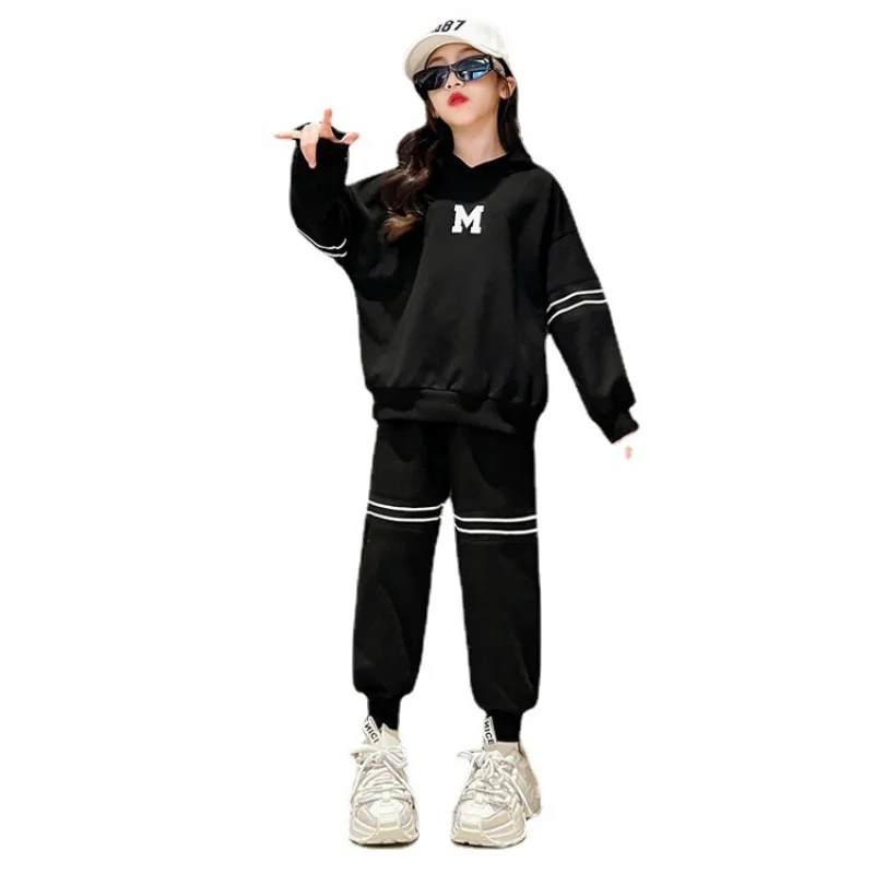 

Kid Clothes for Girls Casual Set Spring Hooded Sweatshirt Top + Striped Sweatpant 2pcs Streetwear Fashion Sportswear Set 4-14Yrs