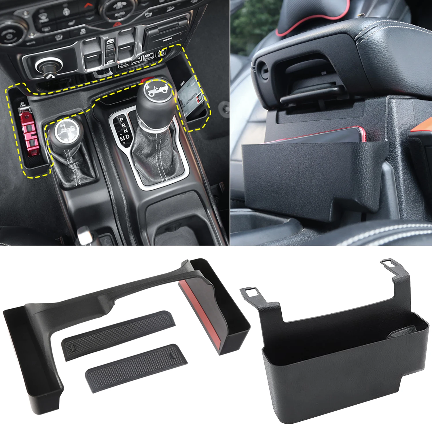 2PC Gear Shift Console Organizer For Jeep Wrangler JL Gladiator JT 2018-2023 - Armrest Storage Tray