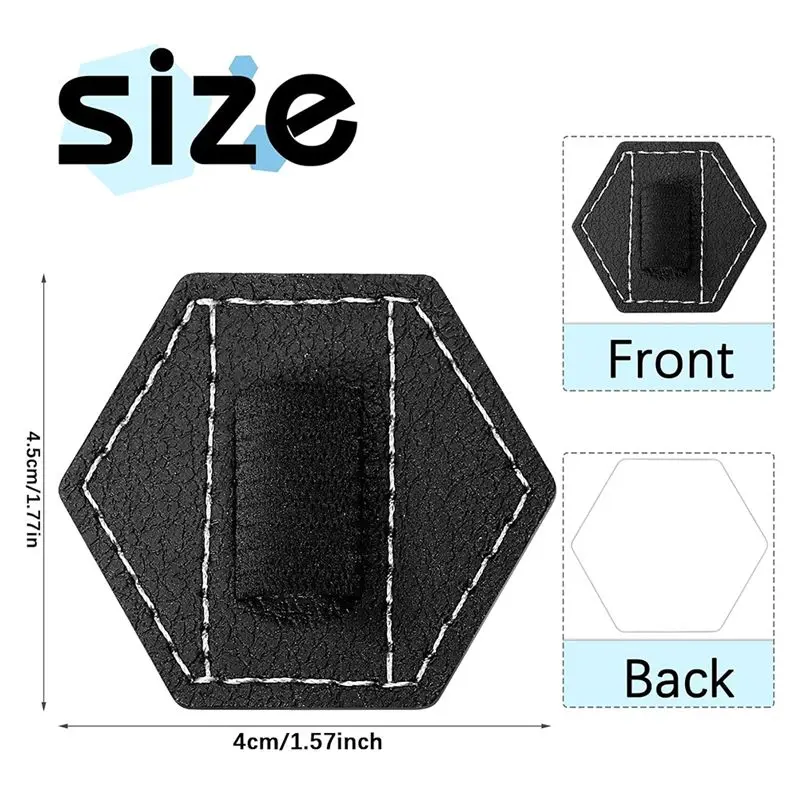 A29F-10 조각 자체 접착식 펜 홀더 검정색 PU 가죽 약 4.5X4cm 노트북용 육각형 탄성 저널 펜 홀더 루프 홀