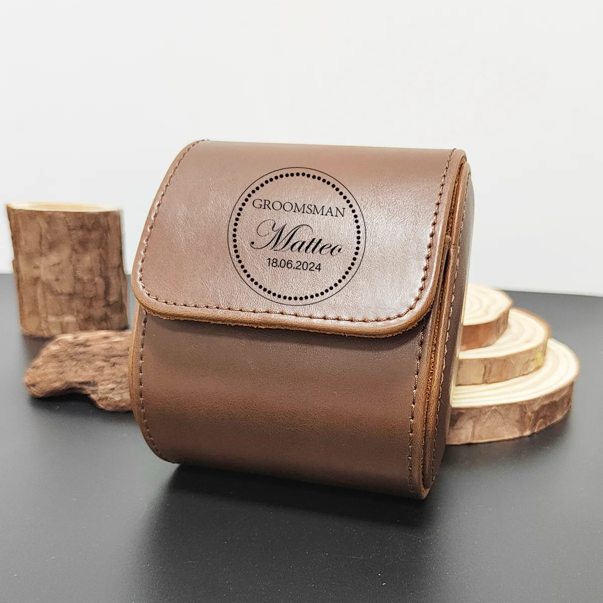 Дорожный органайзер для часов, мужской кожаный держатель для хранения часов с гравировкой, 1 слот