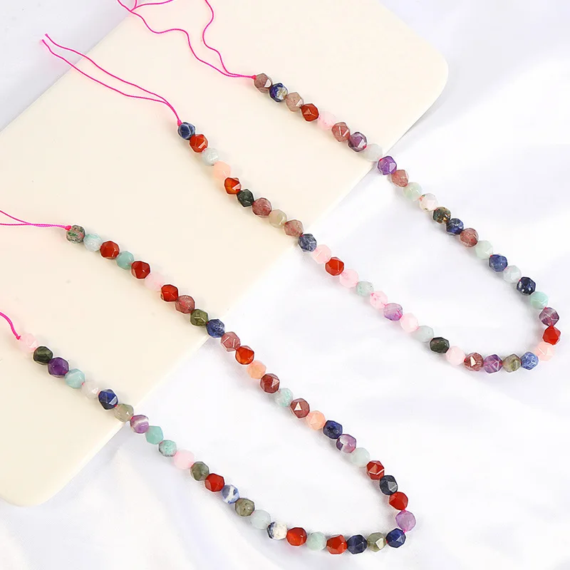 Natural Stone Faceted Mixed Colorful Jasper Crystal Agate Spacer Beads For Jewelry Making DIY Bracelet Necklace 15