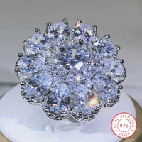 925 Sterling Silver Luxury Female Multi-stone Glittering Zircon Big Ring Men And Women Party Birthday Jewelry