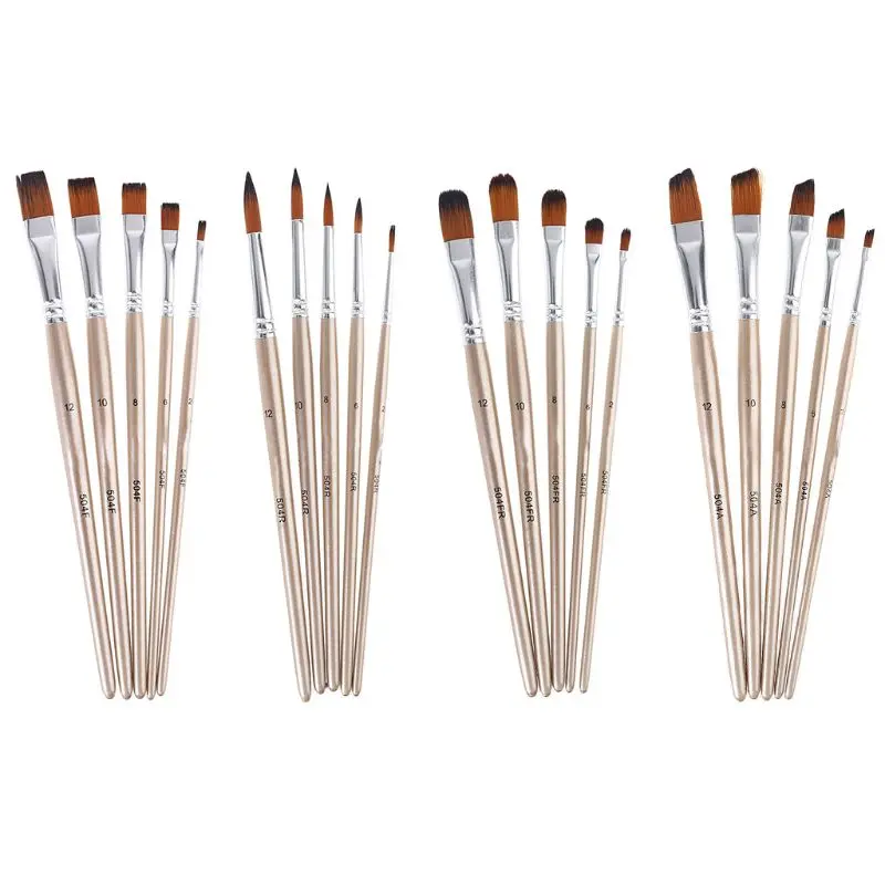 

5pcs Paint Brush Set Nylon Hair Professional Artist Watercolor Acrylic Art Painting Brushes Wooden Handle Stationery