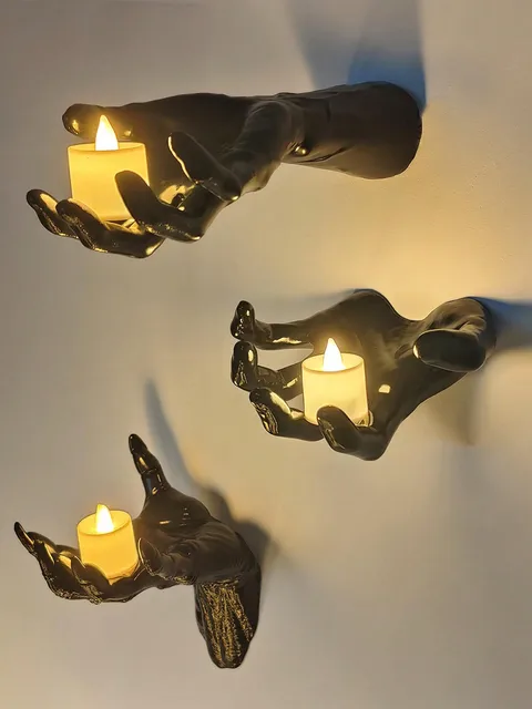 1pc Resin Claw Hand, Halloween Decorations, Wall Mounted Creepy Reaching Hands with Lighted Candles, Life-Sized Horror 2