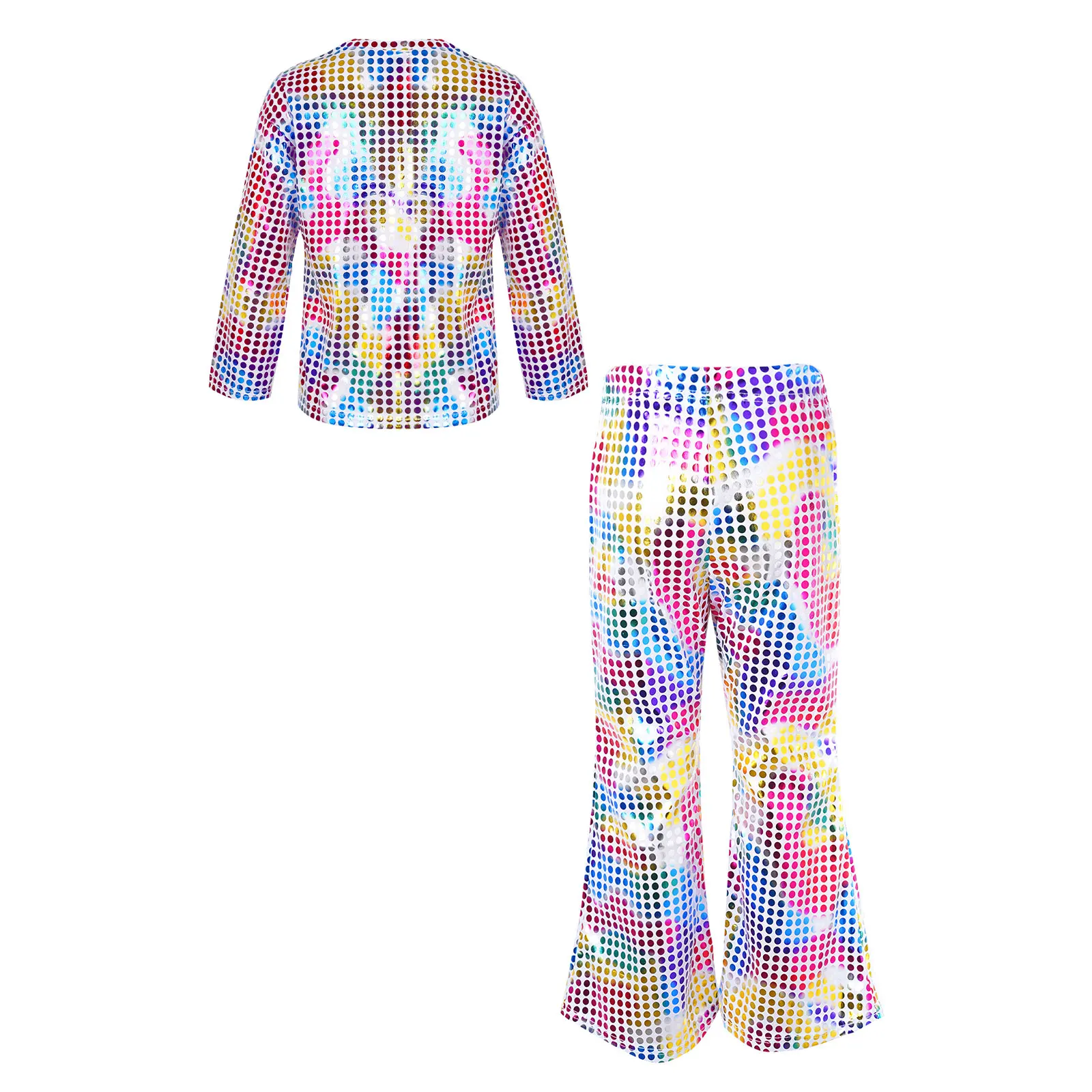 Bambini Shiny Hip Hop Jazz Street Dance Outfit top a maniche lunghe con pantaloni svasati School Party Stage Performance Dancewear - immagine 2