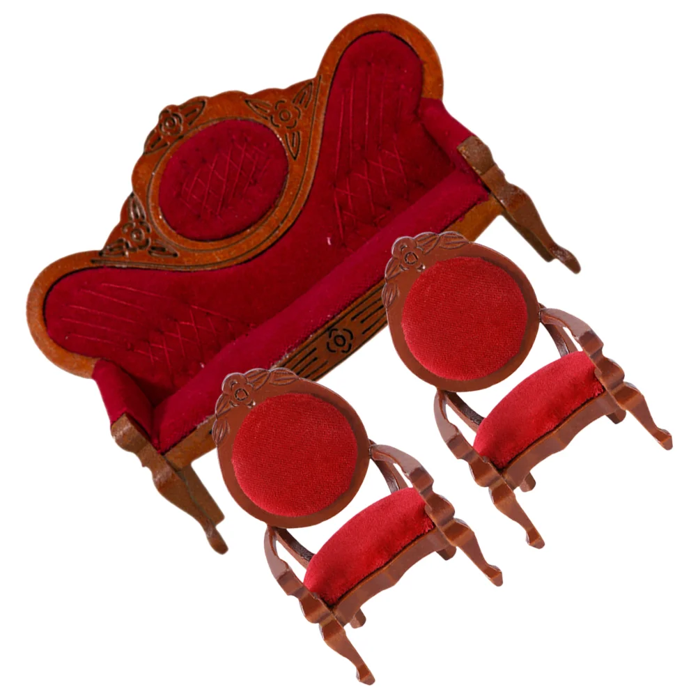 

Peach Armchair Furniture Mini House Miniature Sofa Model Decor Tiny Scene Couch Accessories Simulation Retro Toys