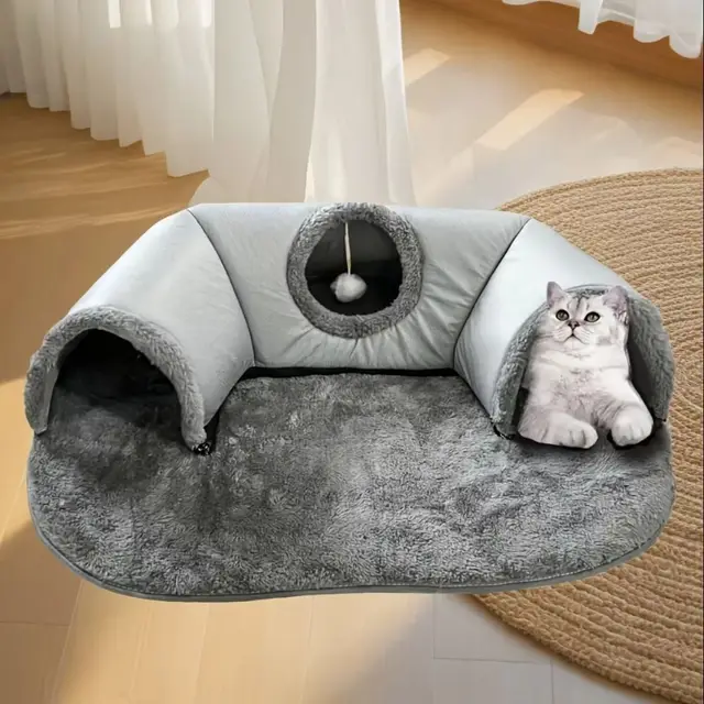 Warm Non-Slip Base Cat Tunnel Bed U-shaped Anti Dirty Cat House Removable Washable Cat Channel Pet Supplies