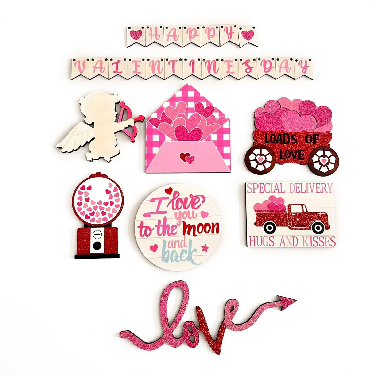 

Valentine's Day Tiered Tray Decor Set Cute Valentine Tiered Tray Tabletop Signs for Valentine's Day Gift