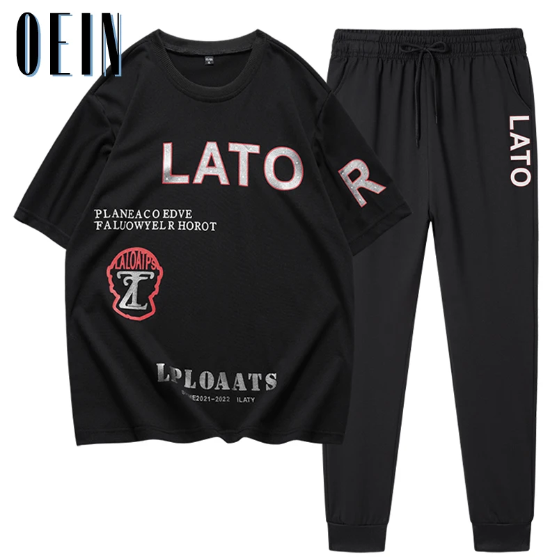 New Men's Streetwear Sets 2023 Casual Hip Hop T-Shirt Sports Suit Two Piece Fashion Short-Sleeved Fitness Jogger Tracksuit Men 2022 new leisure sports fitness clothing mens suit autumn hooded sweatshirts color matching tracksuit pants two piece sets