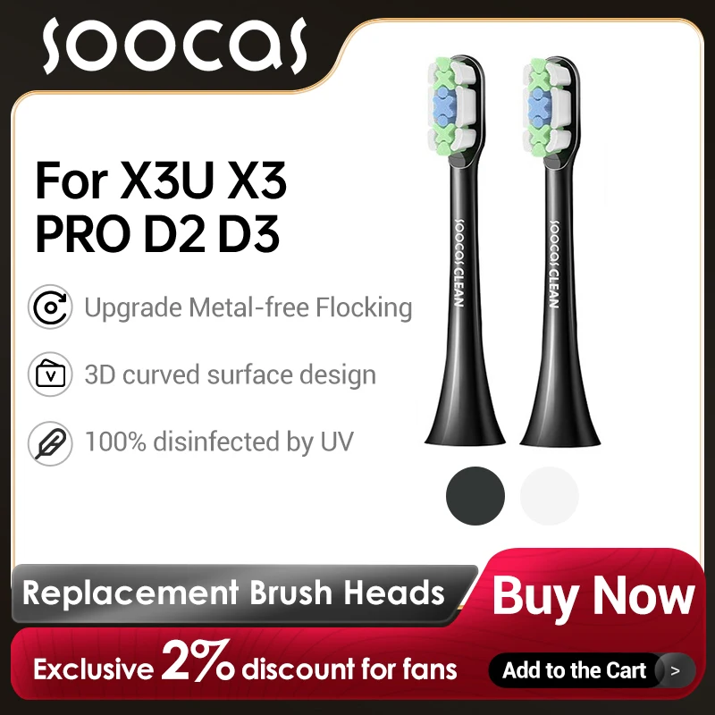 SOOCAS Electric Toothbrush Replacement Brush Heads For  X3U X1 X5 X3 PRO D2 D3 V2 V1