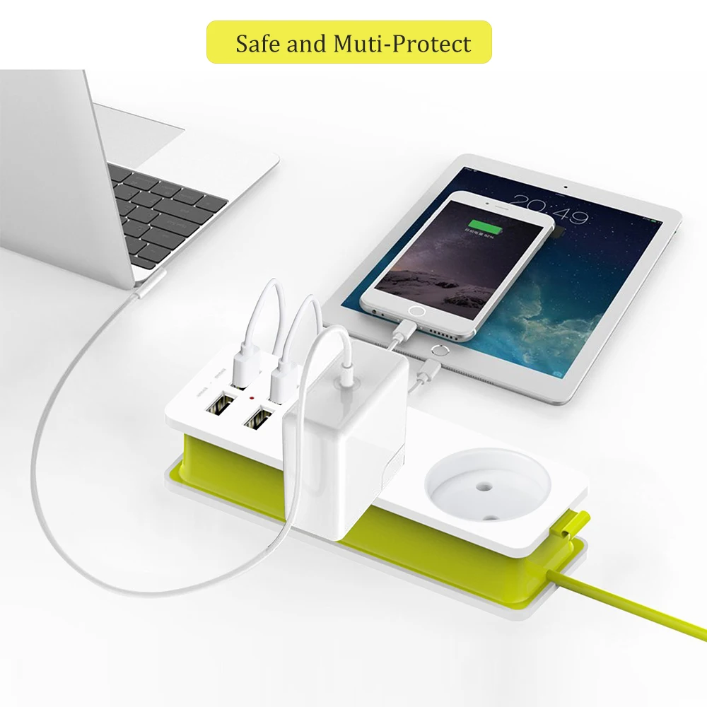 Power Strip EU Plug 1.5M Extension Cable 4USB Port Charger Portable AC Adapter