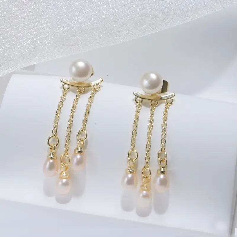 

Charming Dainty Natural Real AAA South Sea 7-8mm&6-7mm White Pearl Tassel Earrings 14K Gold Filled Free Shipping
