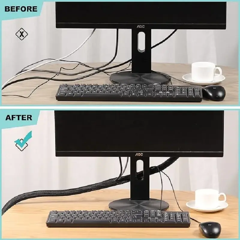 Braided Cable Sleeve 1m/3m/5m Pet Nylon Wrap for Desk PC TV Wire Protector Braided Wire Cover Casing Cable Organizer image 5
