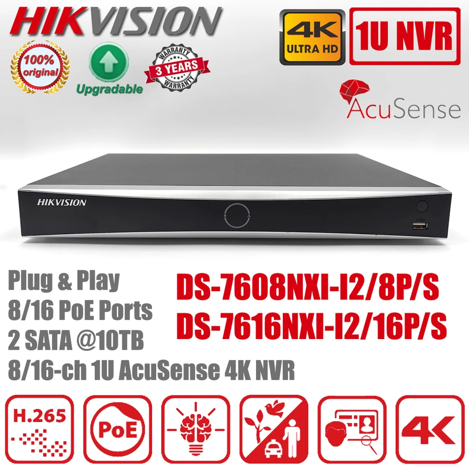 Hikvision 4K NVR DS-7608NXI-I2/8P/S DS-7616NXI-I2/16P/S 8