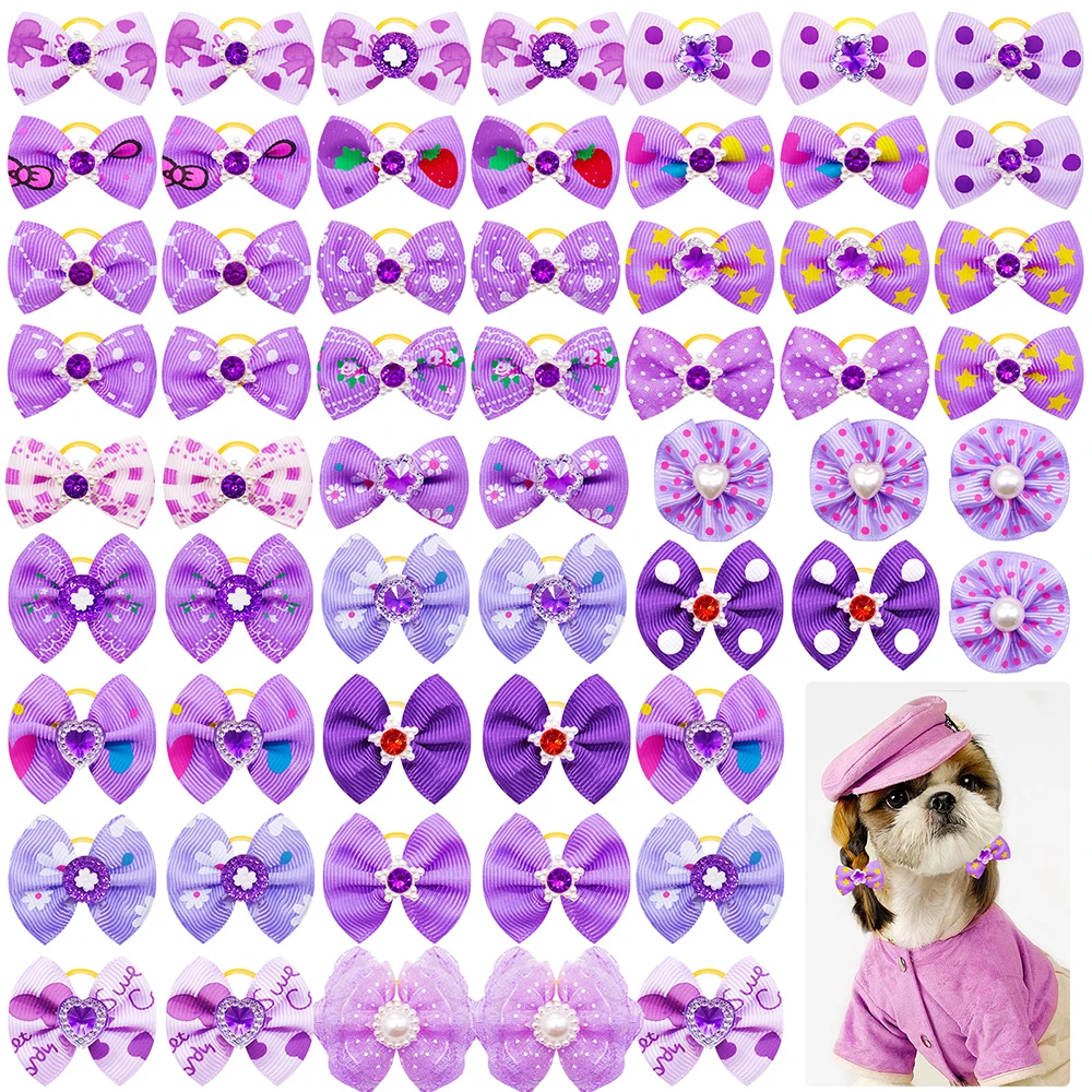 100/200pcs Dog Hair Bows Small Dog Bowknot with Pearl Diamond Pet Puppy