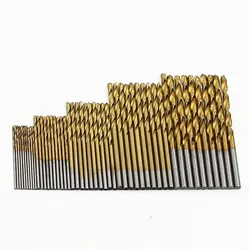 50 - Piece Titanium - Plated Twist Drill Set for Precision Woodworking and DIY Projects (50pcs)