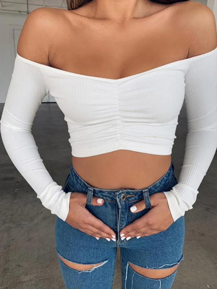 Women's Off-Shoulder Long Sleeve Tee - Chic Autumn Fashion