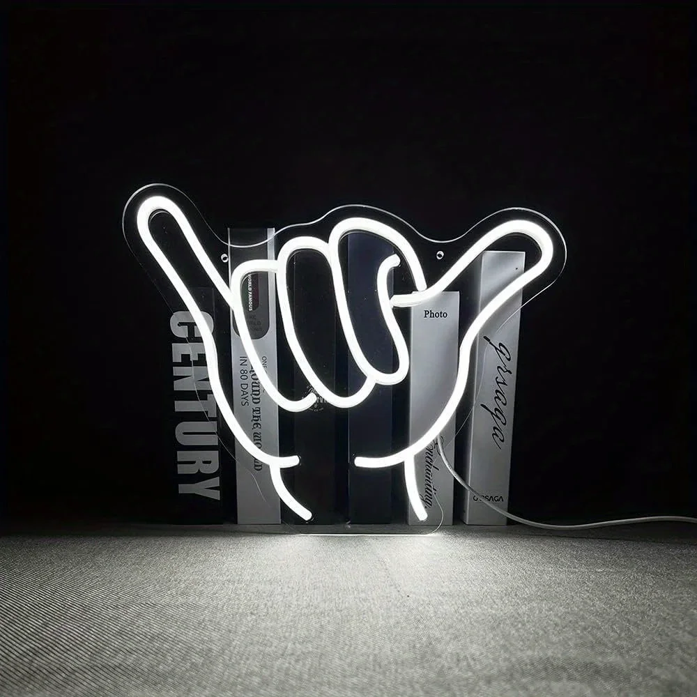 Neon Signs Shaka Hand Gesture Hang Symbol LED Light for Wall Decor ...