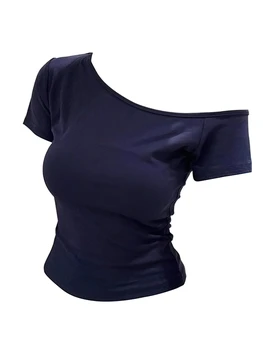 Summer Off shoulder Top Women Slim fit Body Summer  Short sleeve T shirt One shoulder Female Sexy Basic Tees Korean Chic 1