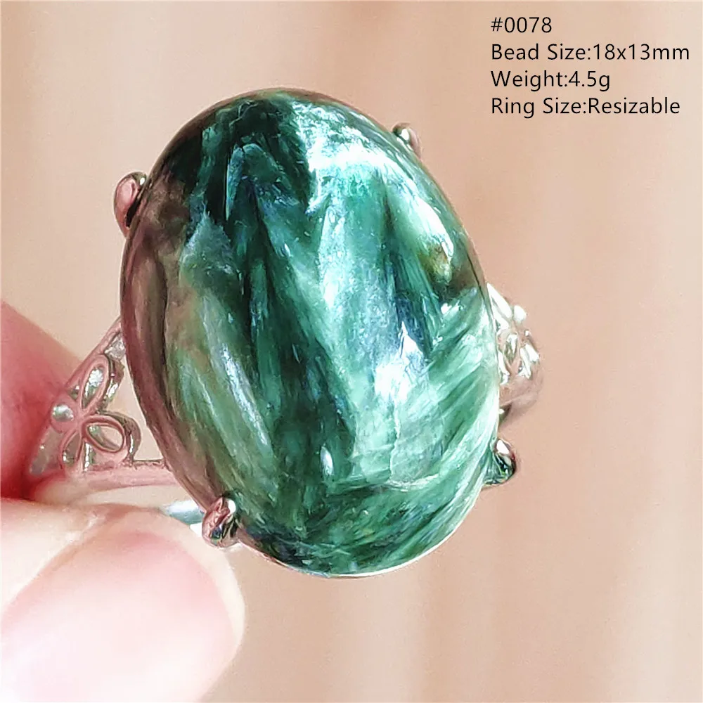 silver rings Natural Green Seraphinite Adjustable Size Ring Women Men Seraphinite Ring Clinochlore Oval Gemstone 925 Sterling Silver AAAAAA gucci ring