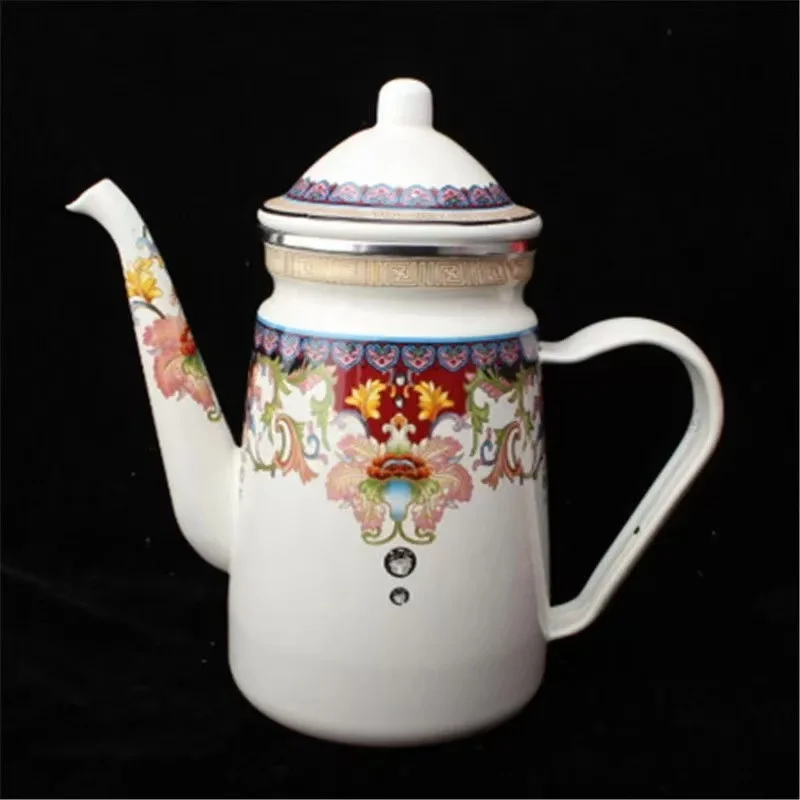 إبريق قهوة عتيق مزين بالزهور بسعة 1.1 لتر، غلاية س...