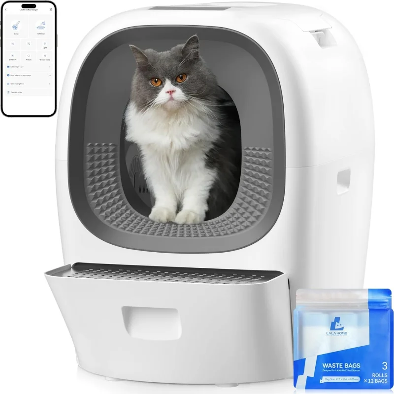 

Самоочищающийся кошачий наполнитель, автоматический кошачий наполнитель для нескольких кошек LALAHOME RealScooper с приложением/Защита от зажимов/удаление запахов/Безопасность