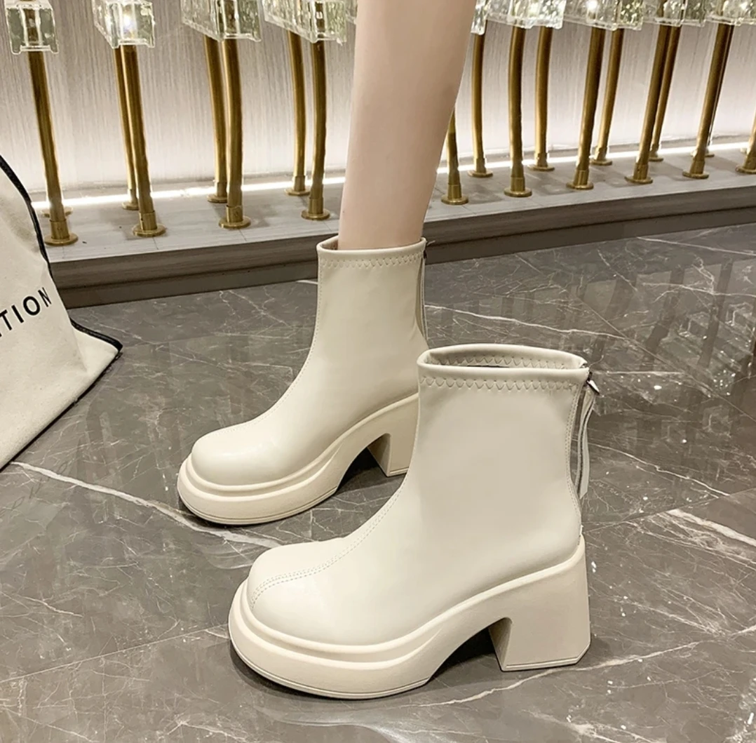 Aphixta Classic Ladies Platform Ankle Boots 9cm High Heels Concise Women Modern Boots Botines Shoes For Woman Back Zipper Boats