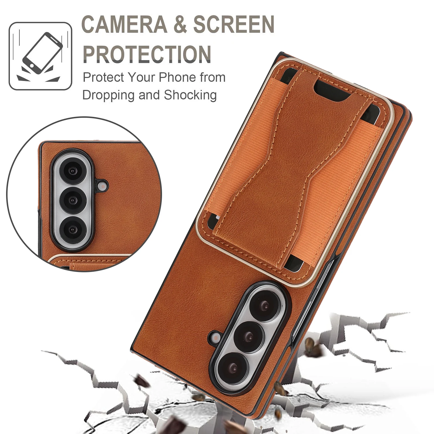 Magnetic Leather Wallet Case with Ring Holder and Microfiber Lining