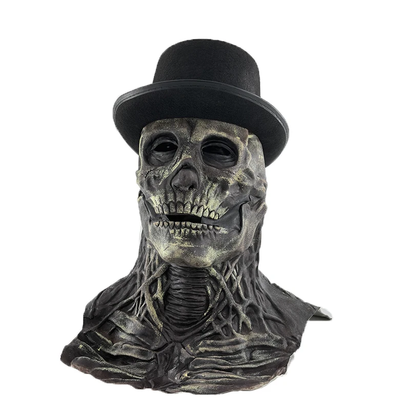 Skull Latex Mask Horror Brain Mask with Black Hat For Halloween Party Masquerade Costume, Halloween Show Props Funny Face halloween mask props