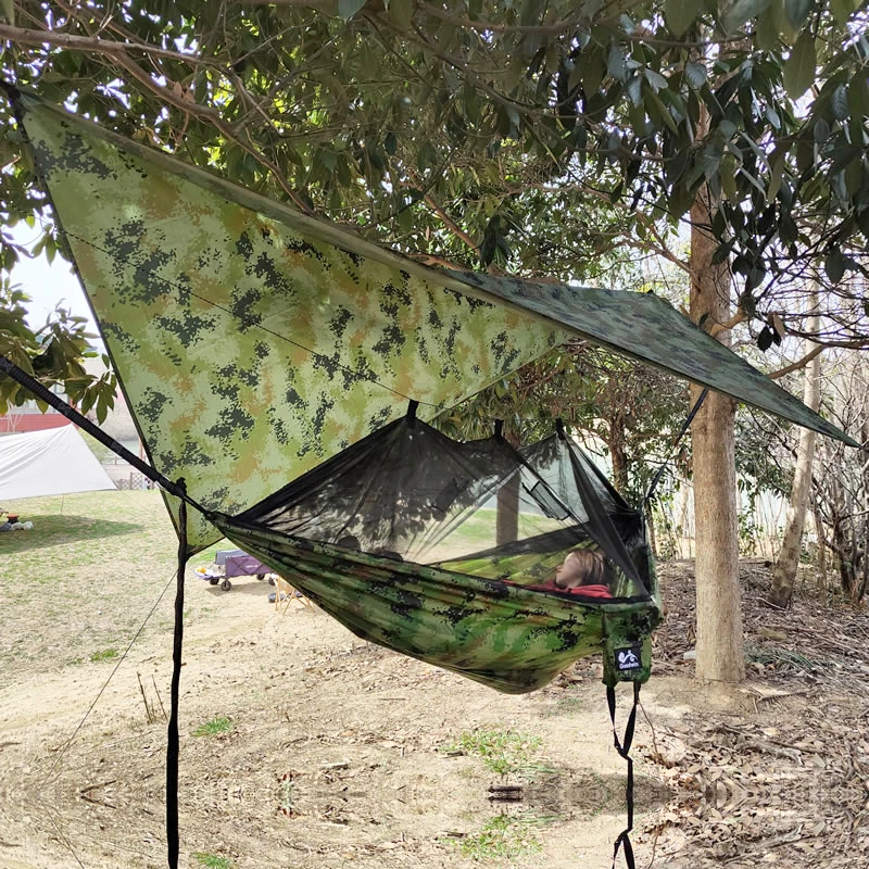 

Lightweight Portable Camping Hammock and Tent Awning Rain Fly Tarp Waterproof Mosquito Net Hammock Canopy 210T Nylon Hammocks