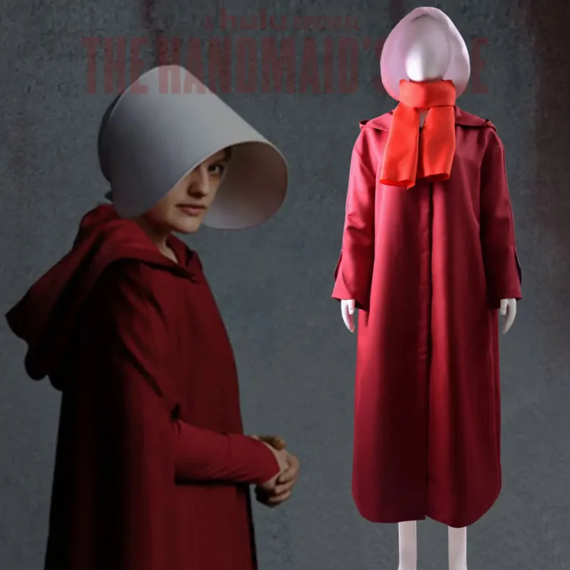 

2022 The Handmaid's Tale Offred Cosplay Costume Handmaid Offred Red Color Cloak Cape White Hat Halloween Party Carnival Props